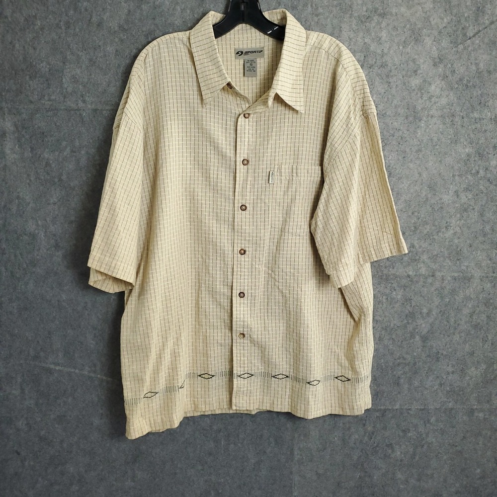 SPORTIF USA Fishing Outdoor Shirt Mens XL‎ Brown Button Up Cotton Short Sleeve